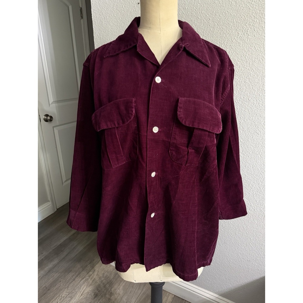 VTG 50s 4 Gold Star Pilgrim Maroon Corduroy Button Down Shirt Medium Washfast